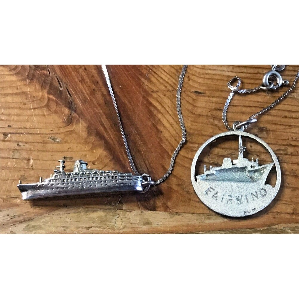 Vintage Fairwind Cruise Ship Silver Charms on Necklace Cunard Set of 2